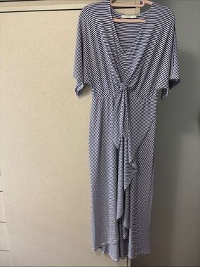 Lush Navy and White Striped Knot-Front Maxi Dress size M